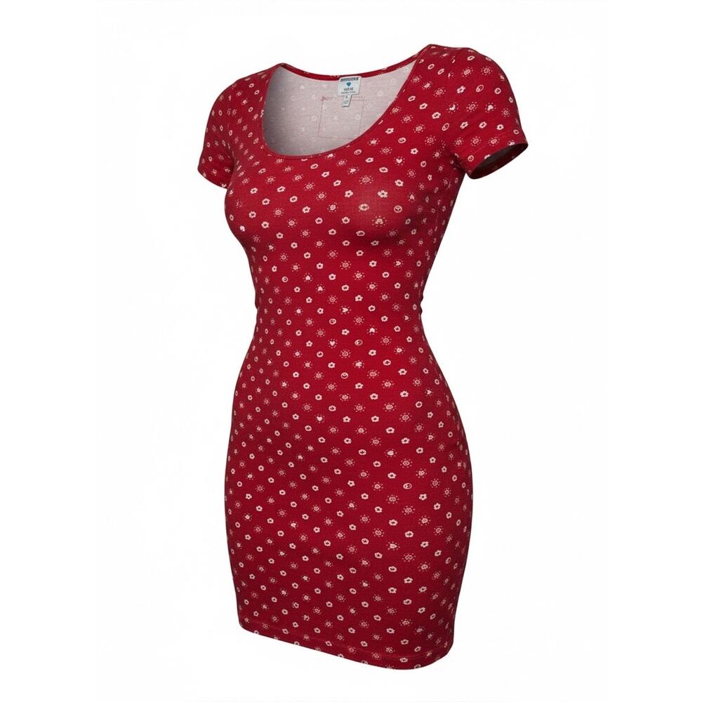 Moschino Vintage 90s Heart Yin Yang Peace Floral Red T-Shirt Mini Dress 40 IT